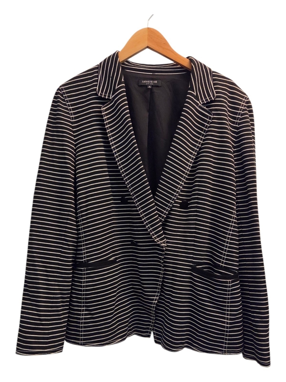 Lafayette 148 New York Devin  Black and White Striped Double-Breasted Blazer